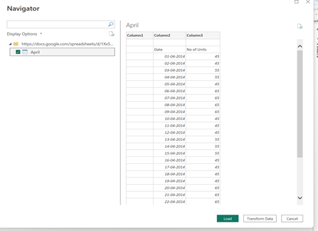 Google Sheet destination page view