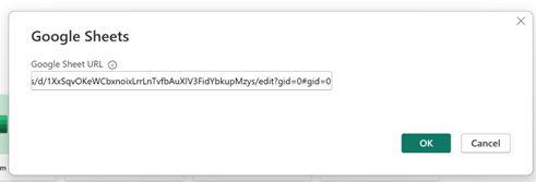 Insert the URL from your notepad into the Google sheet URL box. Click Ok.