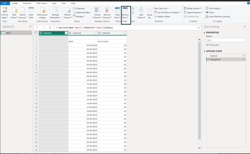 Remove rows In Excel option
