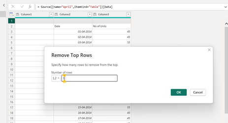 remove top rows window in excel